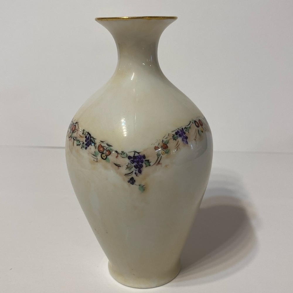 Antique MZ Moritz Zdekauer Bud vase 6 inches tall Gold Trim.